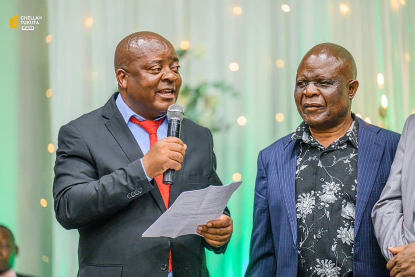 Reception speeches with men in formal attire using microphone
